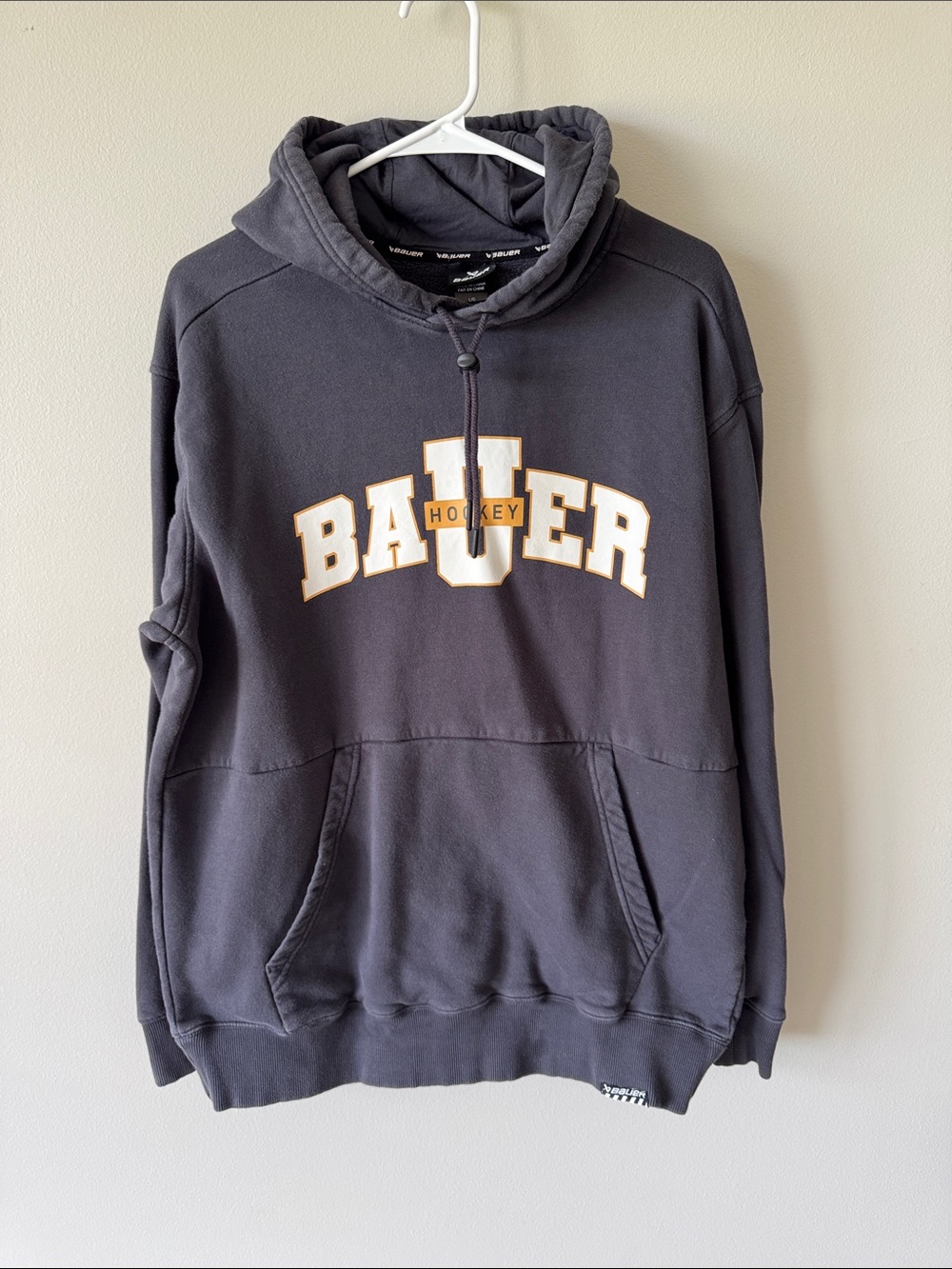Bauer Pullover Hoodie in Charcoal Gray with White and Gold Logo